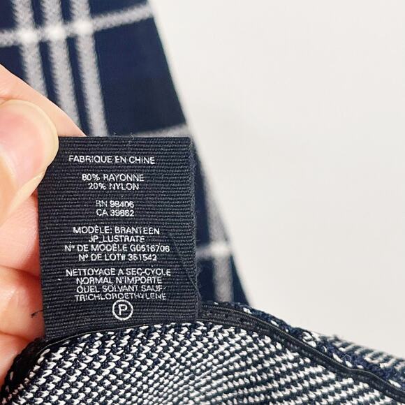 Theory Large Navy Blue Black Branteen JP Lustrate Knit Plaid Dress Short Sleeve - Picture 8 of 9